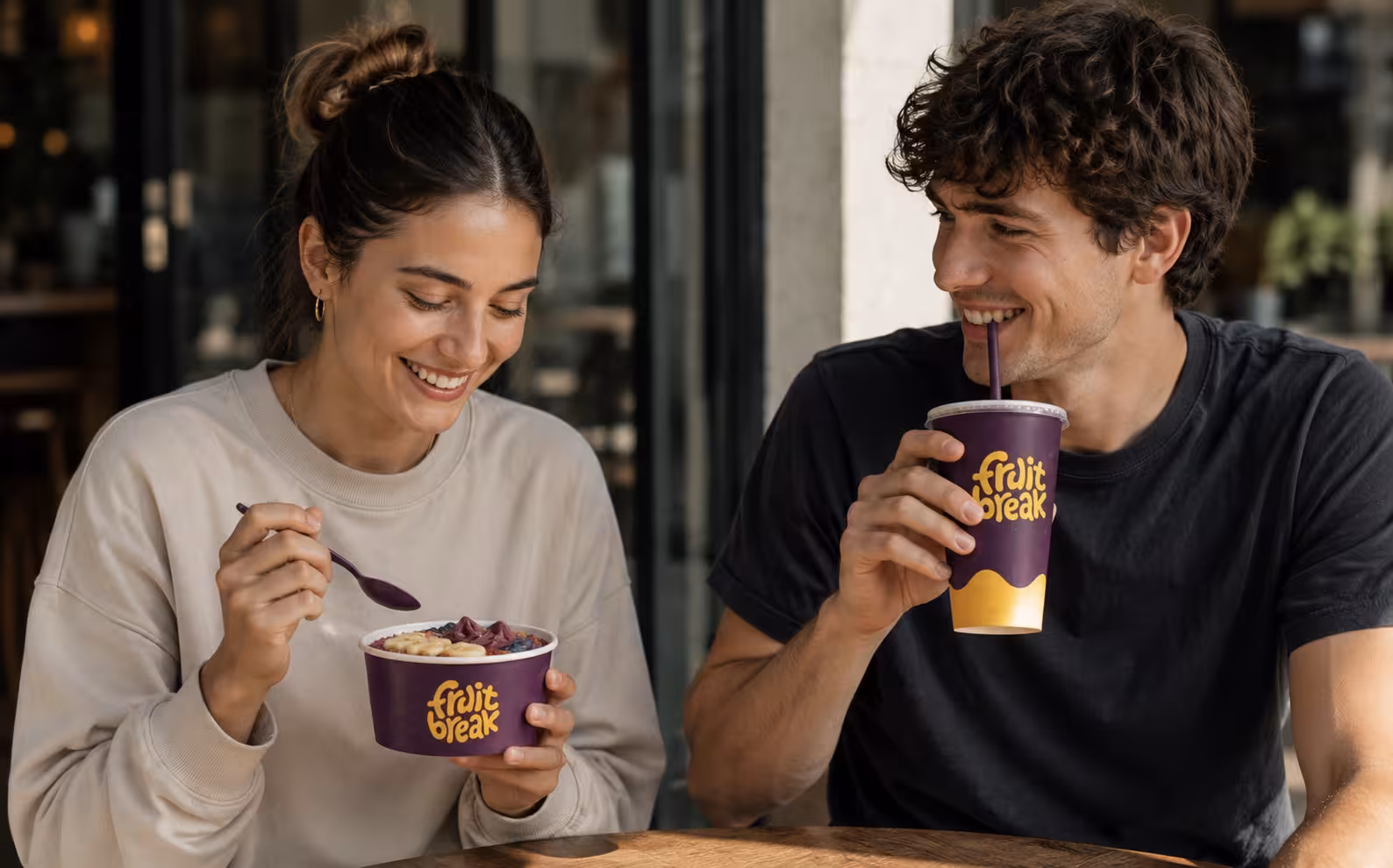 A couple enjoying Fruit Break bowls together